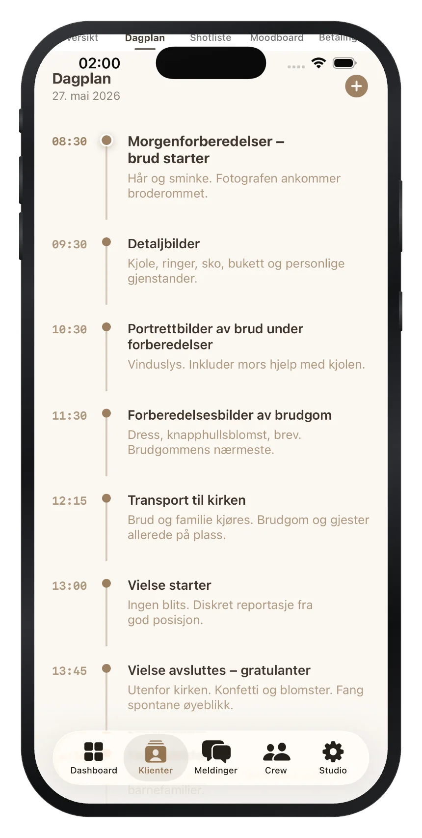 VowFolio dagplan på iPhone