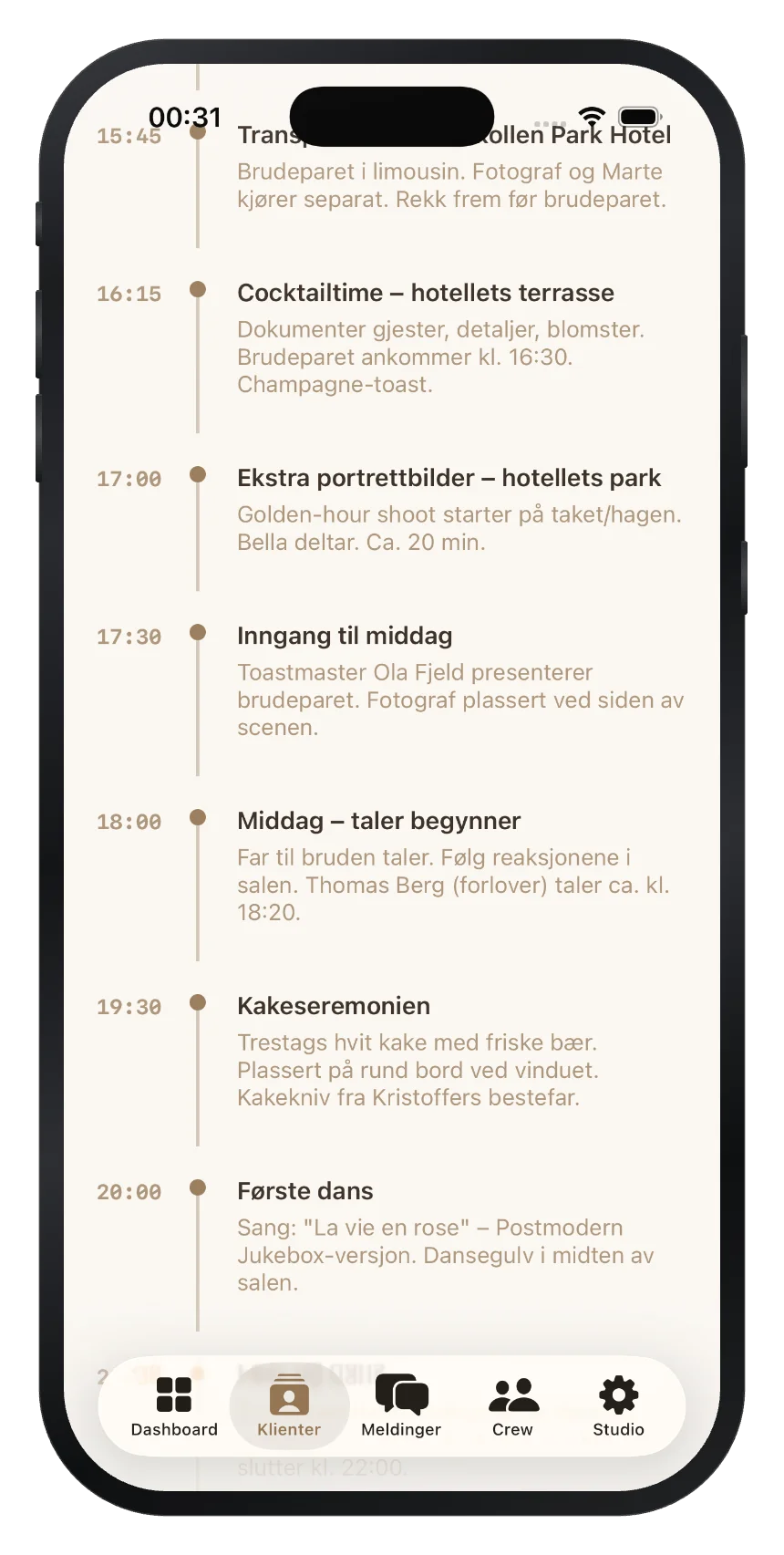 VowFolio dagplan kveld
